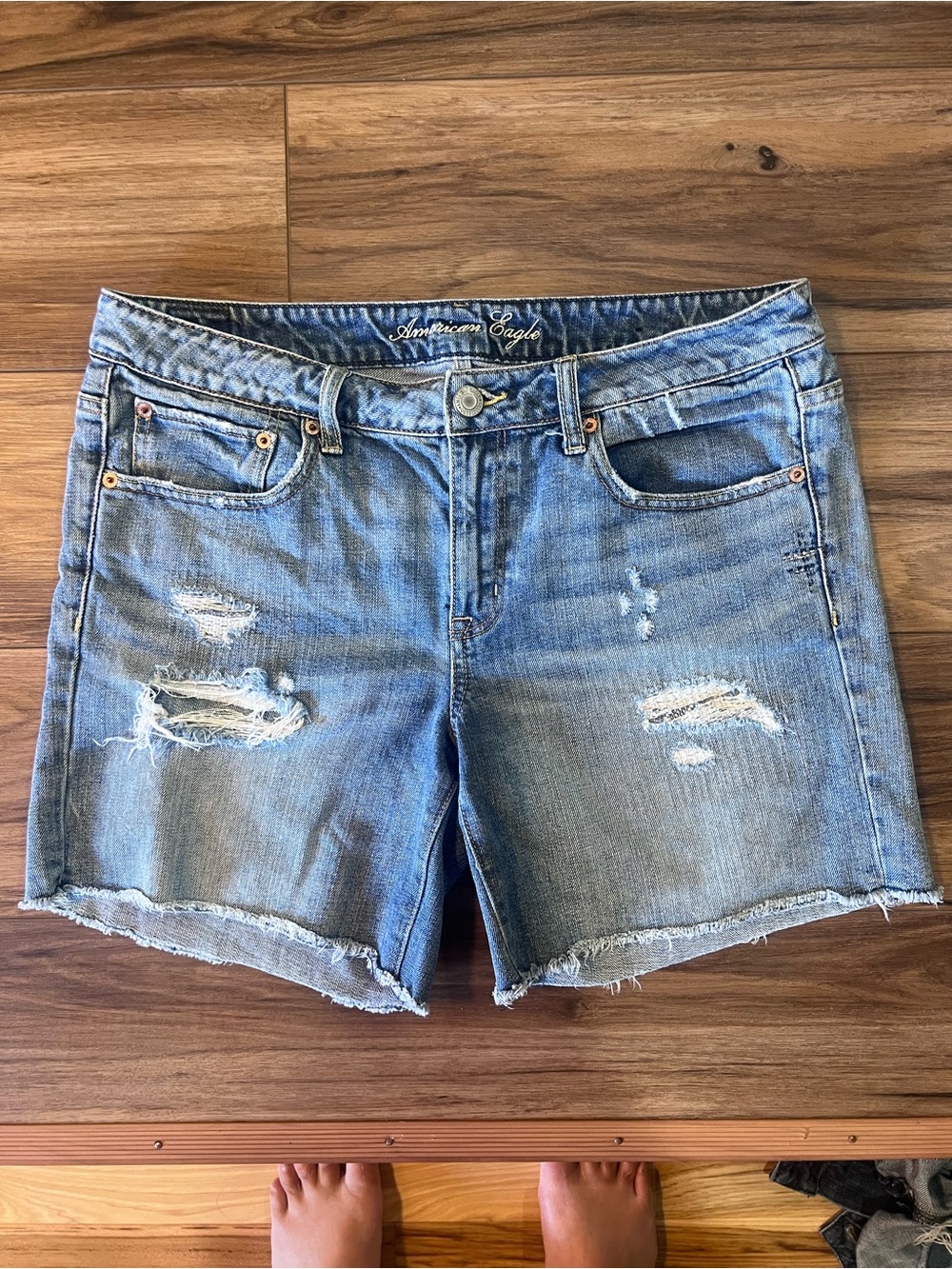 American Eagle Outfitters Light Blue Distressed Denim Shorts